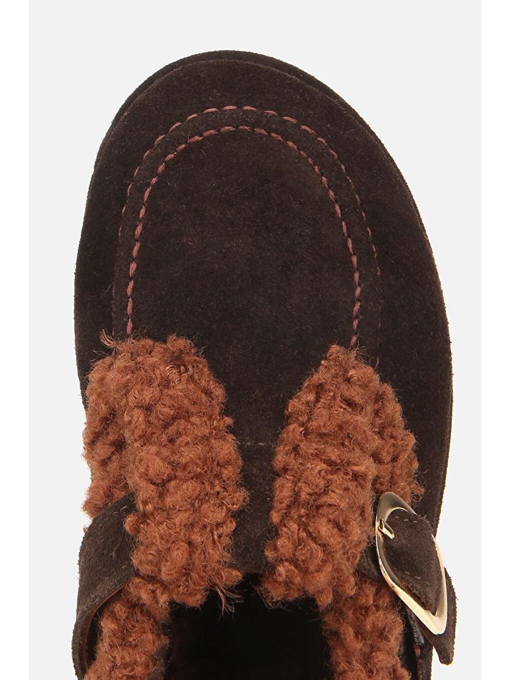 Kadın Süet Deri Kahverengi İçi Kürklü Tokalı Günlük Loafer-5