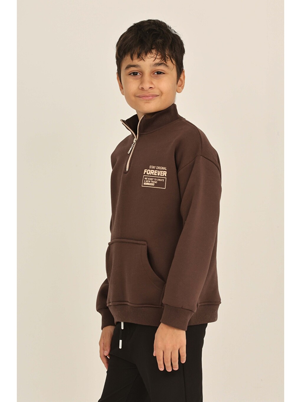 Kahverengi Erkek Çocuk Forever Baskılı Sweatshirt-1