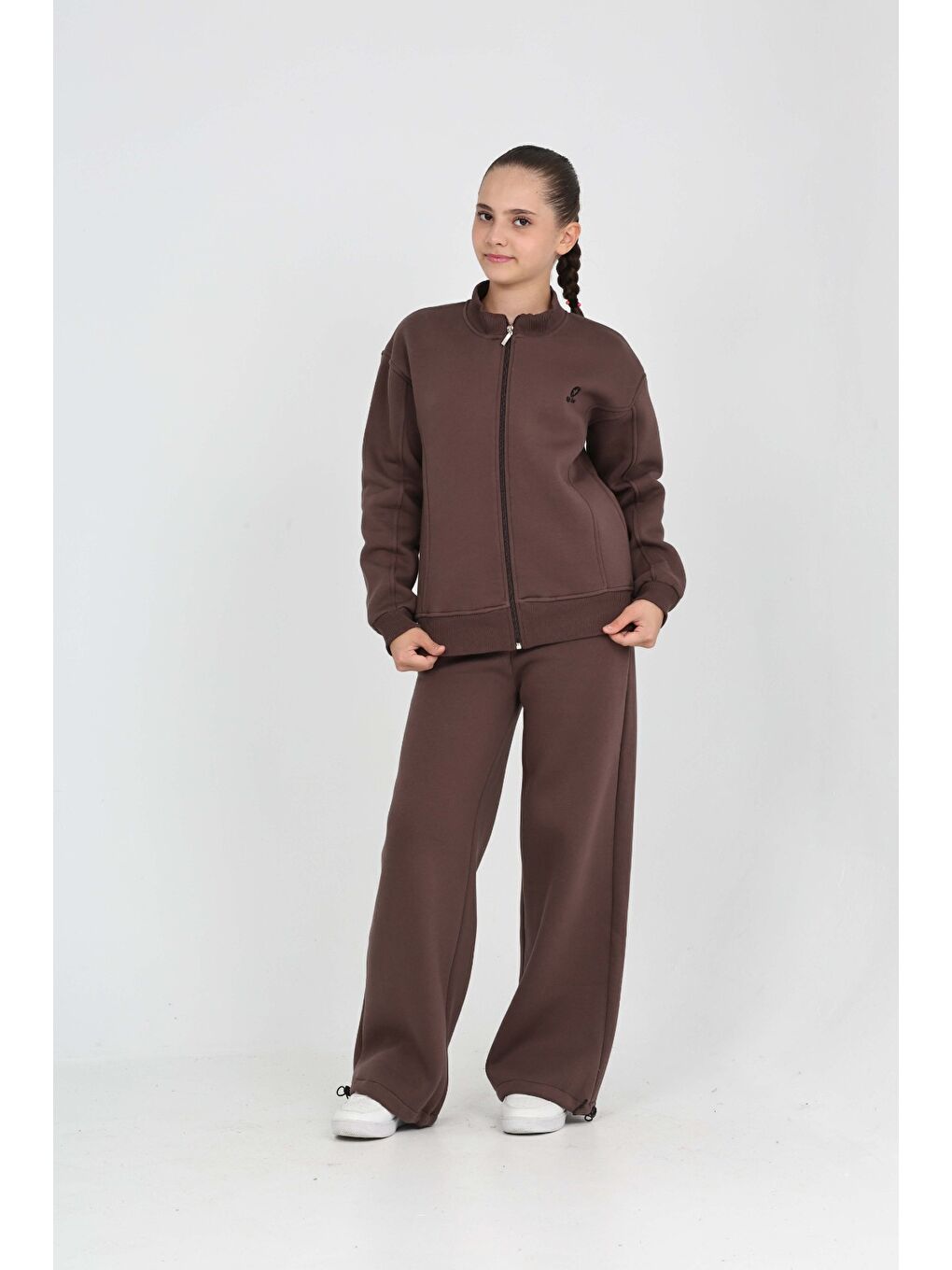 Kahverengi Kız Çocuk Yıldız Nakışlı Eşofman Takım