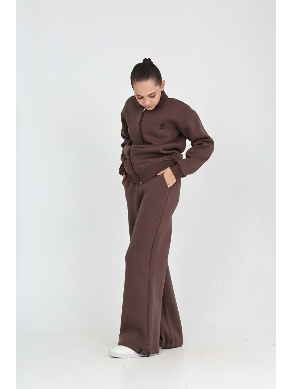 Kahverengi Kız Çocuk Yıldız Nakışlı Eşofman Takım-1