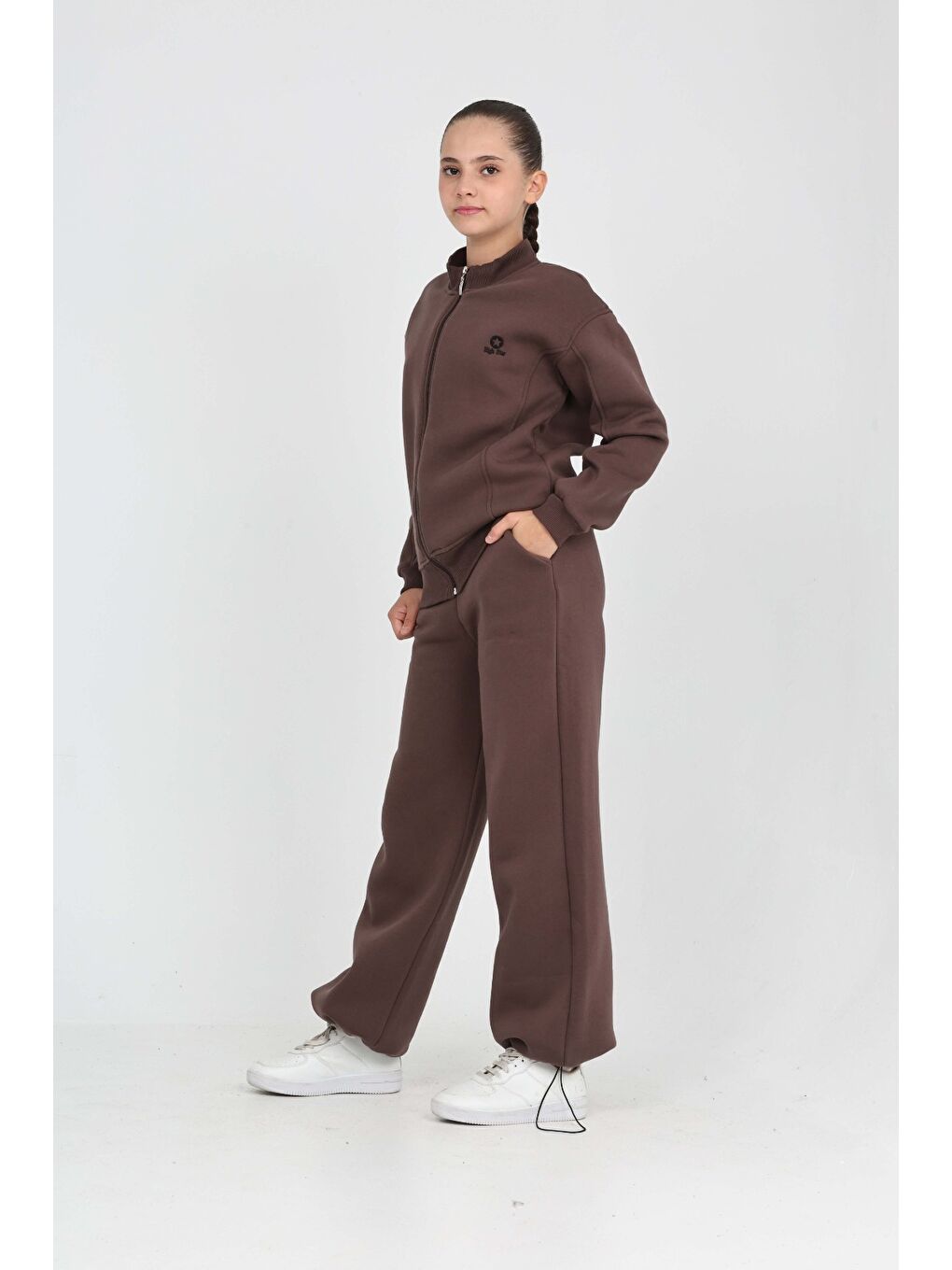 Kahverengi Kız Çocuk Yıldız Nakışlı Eşofman Takım-3