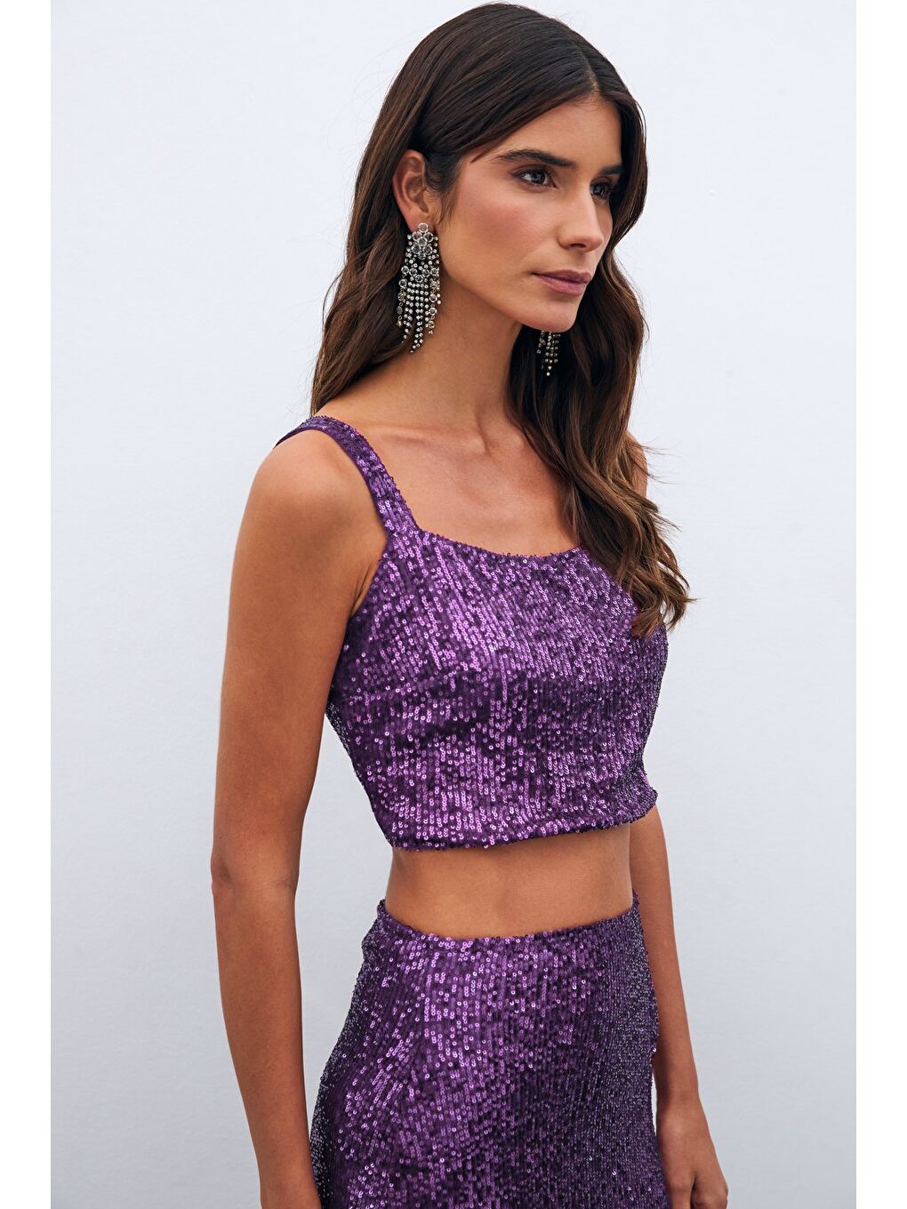 Payetli Crop Bluz - Mor