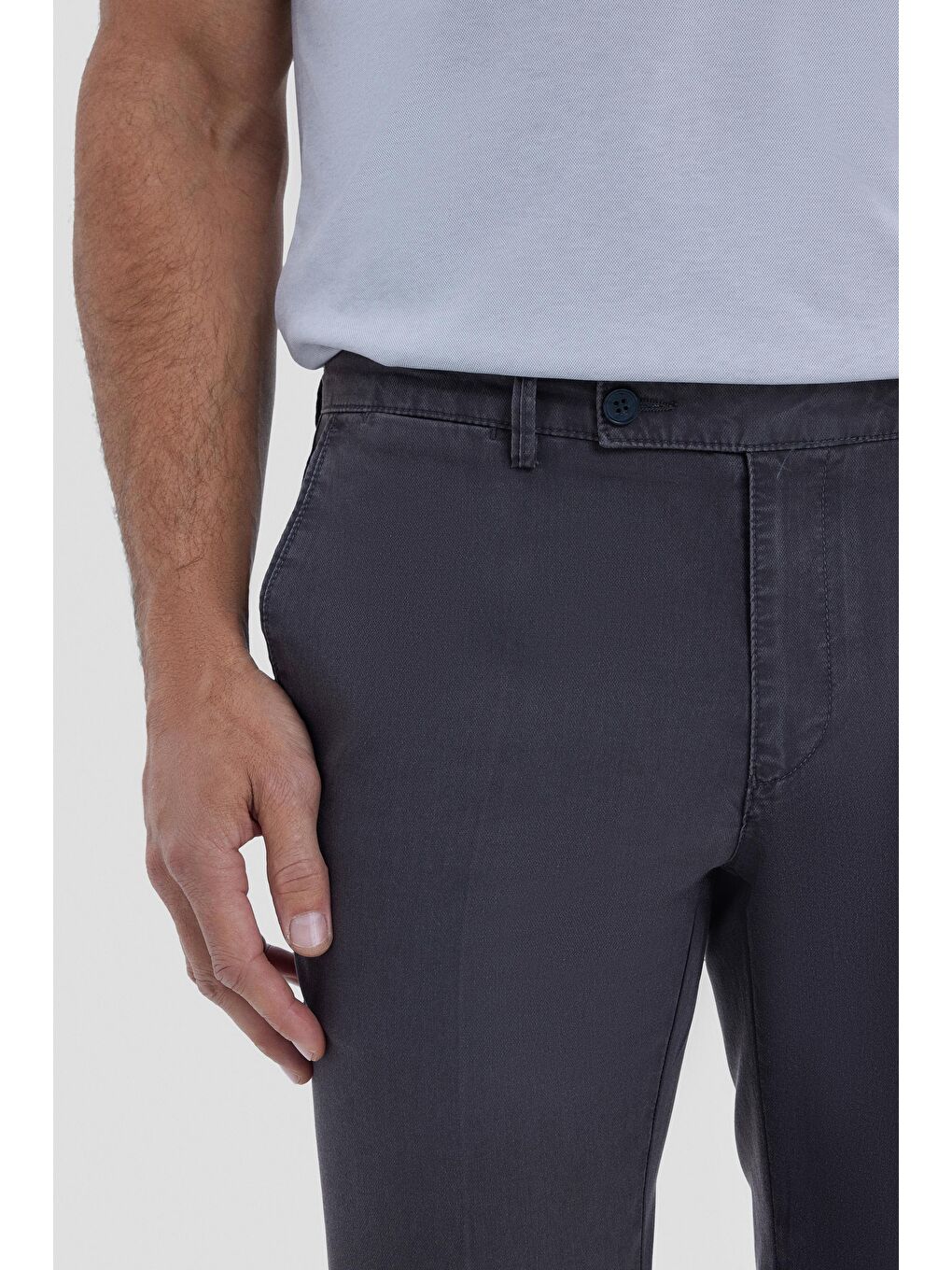 Gri Pamuk Karışımlı Yıkamalı Chino Pantolon Füme-2