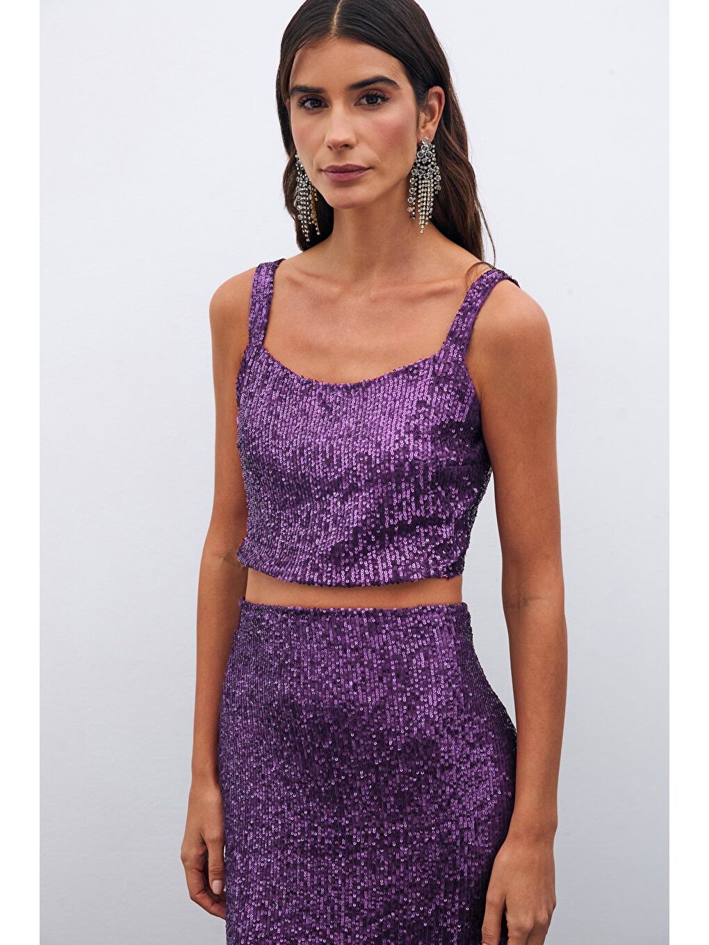 Payetli Crop Bluz - Mor-2