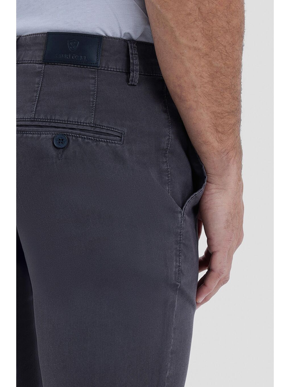 Gri Pamuk Karışımlı Yıkamalı Chino Pantolon Füme-3