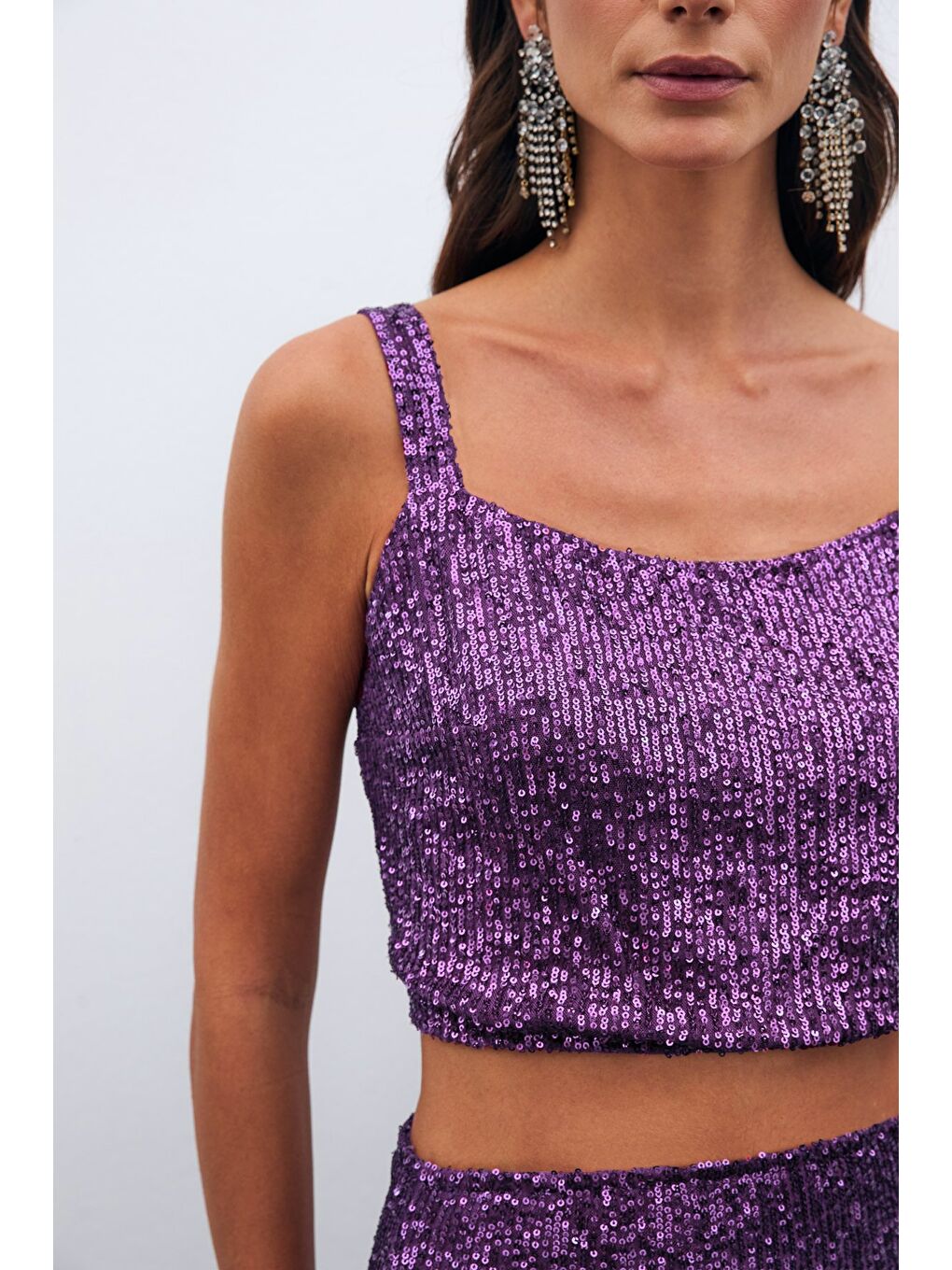 Payetli Crop Bluz - Mor-4