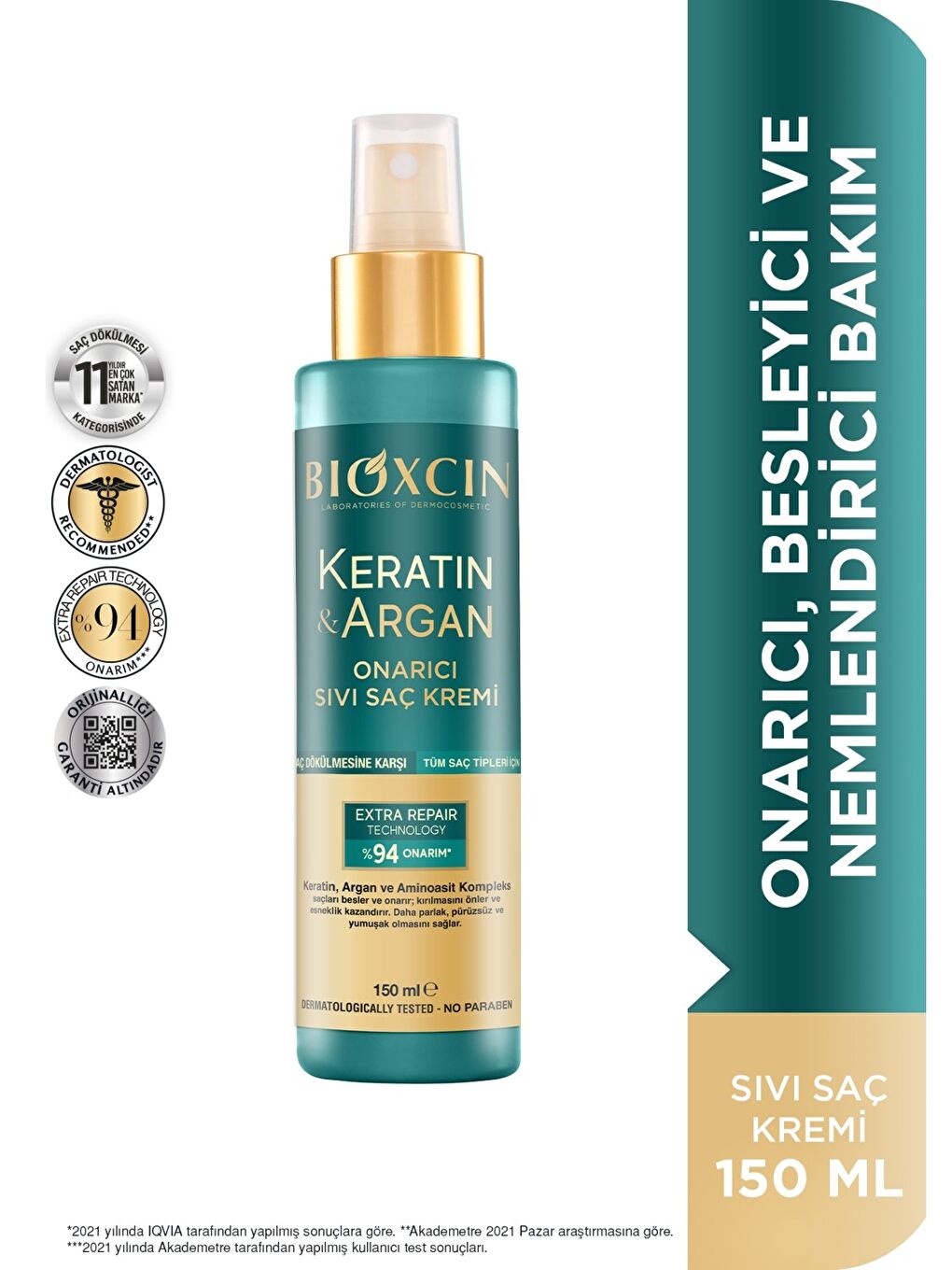 Bioxcin Renksiz Keratin & Argan Onarıcı Sıvı Saç Bakım Kremi 150 ml