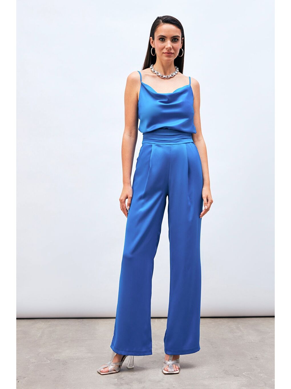 Cepli Salaş Saten Pantolon - İndigo-1