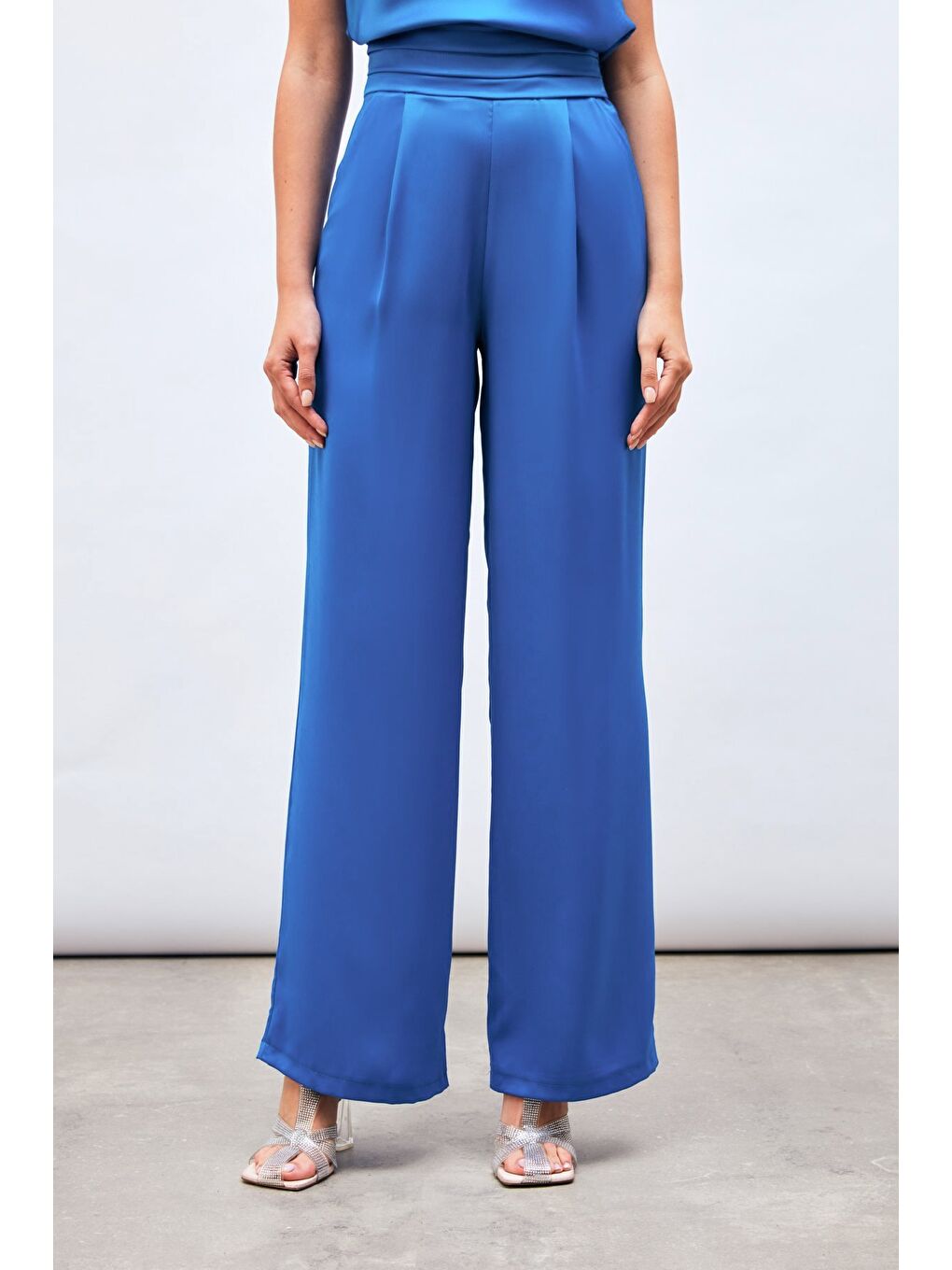 Cepli Salaş Saten Pantolon - İndigo-2