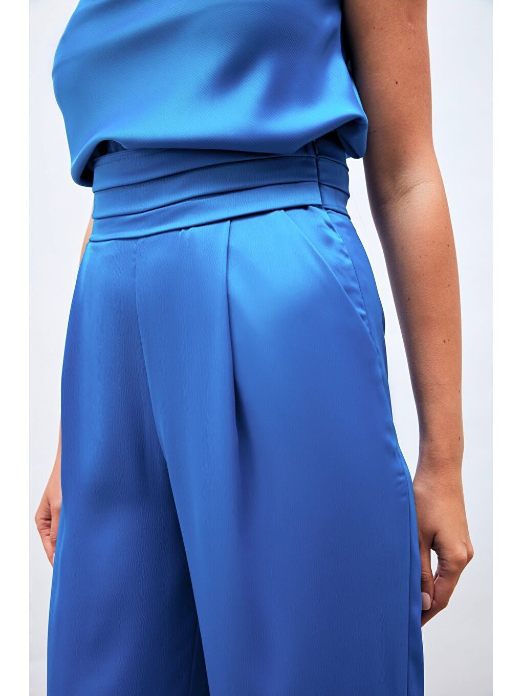 Cepli Salaş Saten Pantolon - İndigo-3