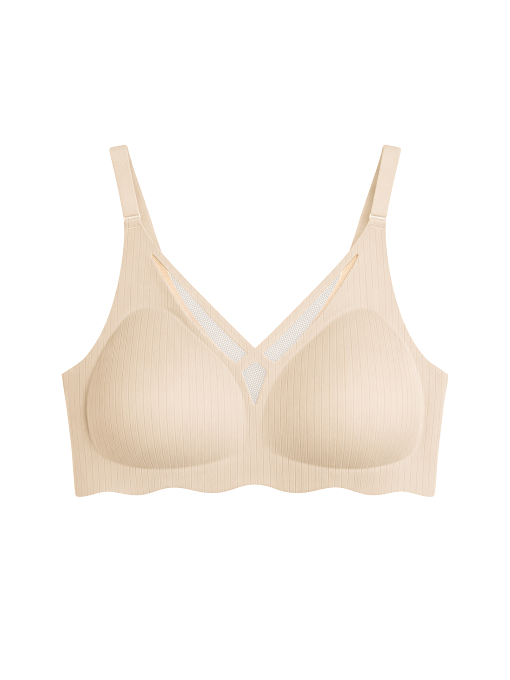 Bej Seamless Bra - Liny | Ten Lazer Kesim Dikişsiz Çizgi Desenli Dekolteli Kadın Sütyen