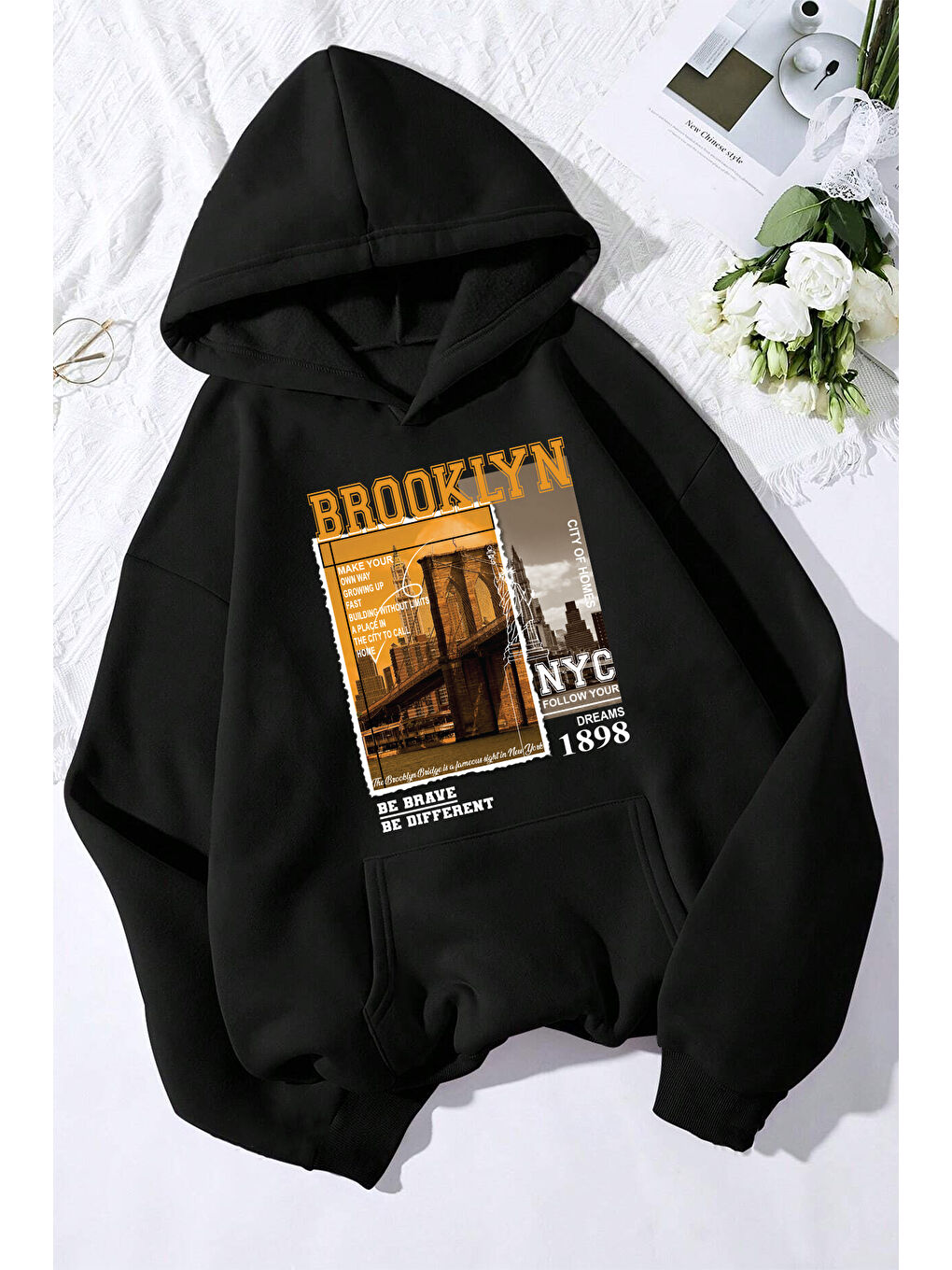 uyguntarz Siyah Brooklyn Baskılı Oversize Sweatshirt