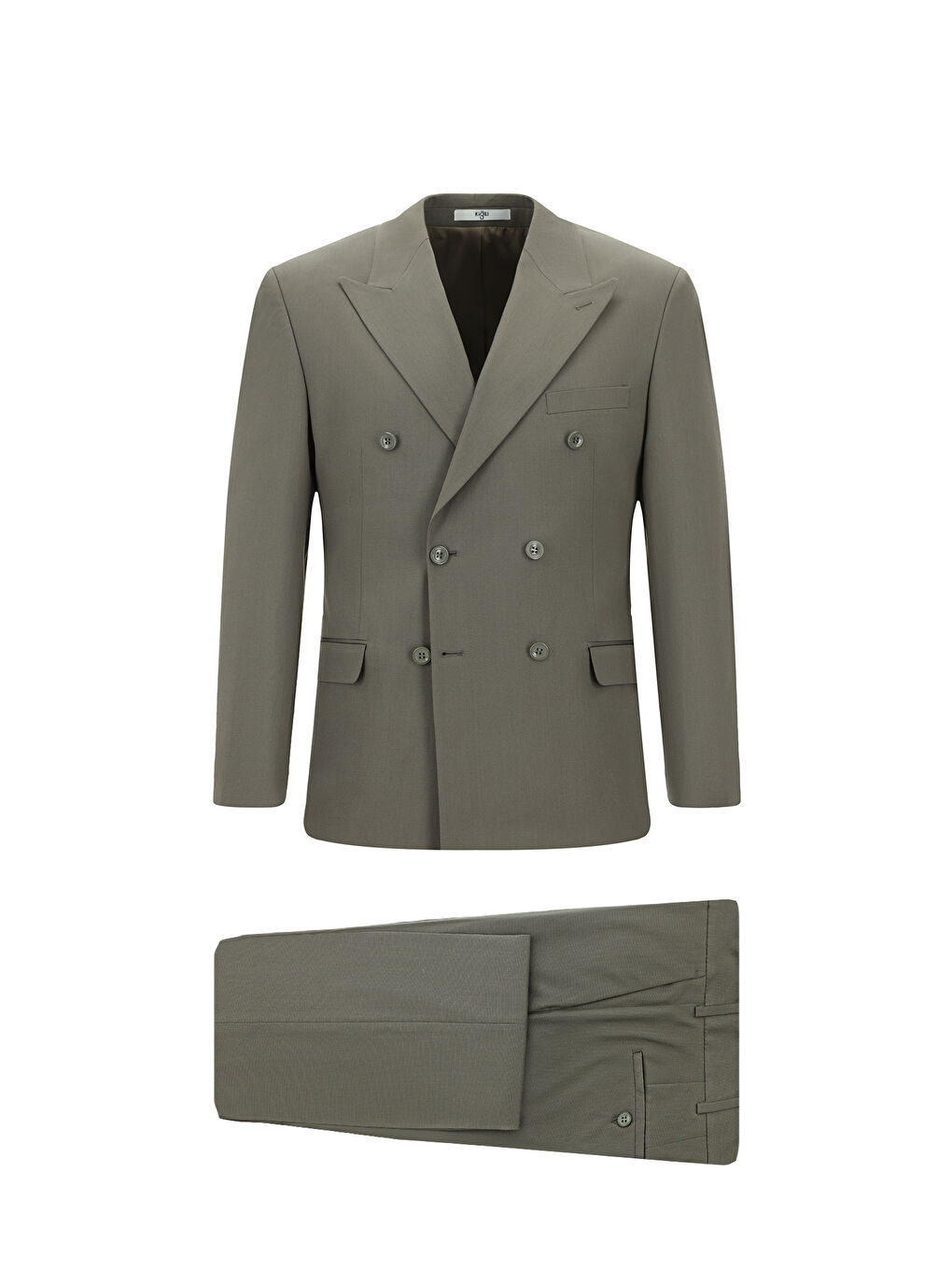 Haki Slim Fit Dar Kesim Pamuklu Lyocell Kruvaze Takım Elbise