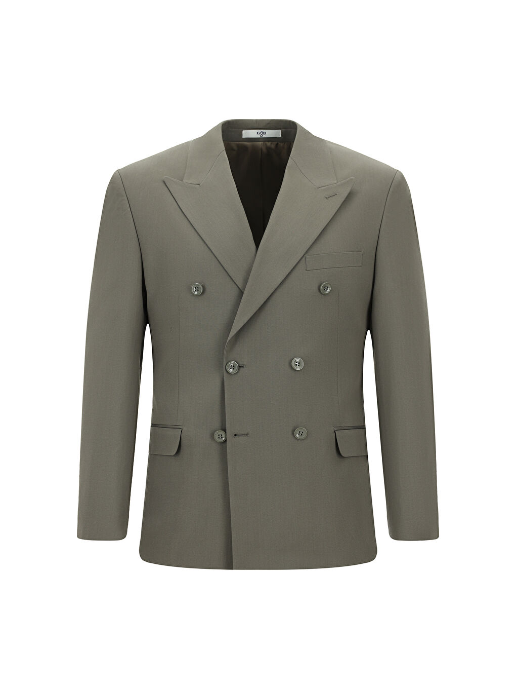 Haki Slim Fit Dar Kesim Pamuklu Lyocell Kruvaze Takım Elbise-1