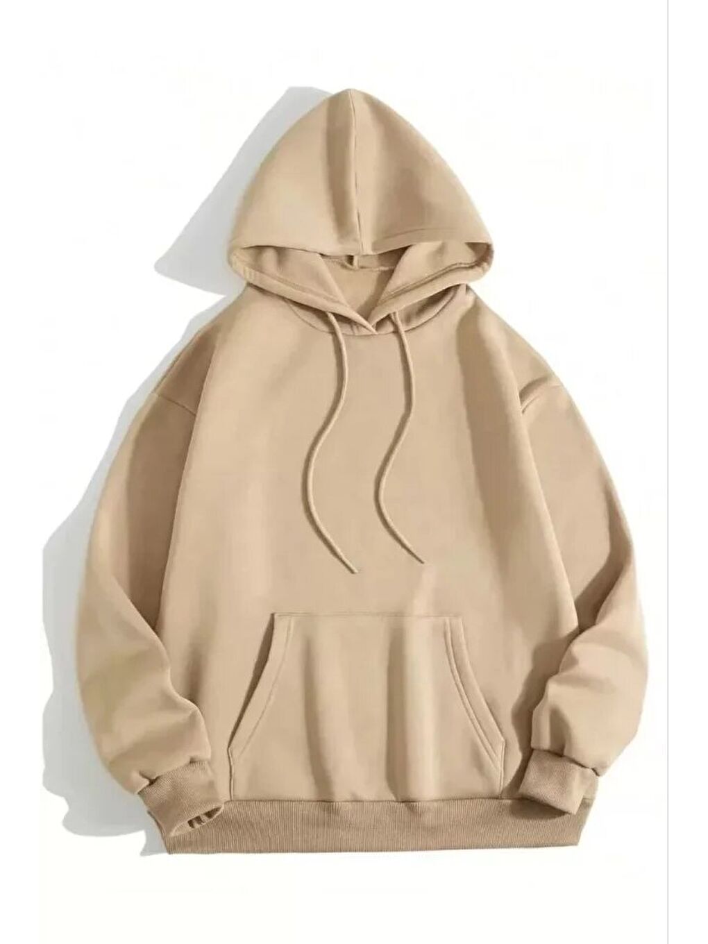 3 İplik Pamuklu Unisex Kapüşonlu Sweetshirt - Bej