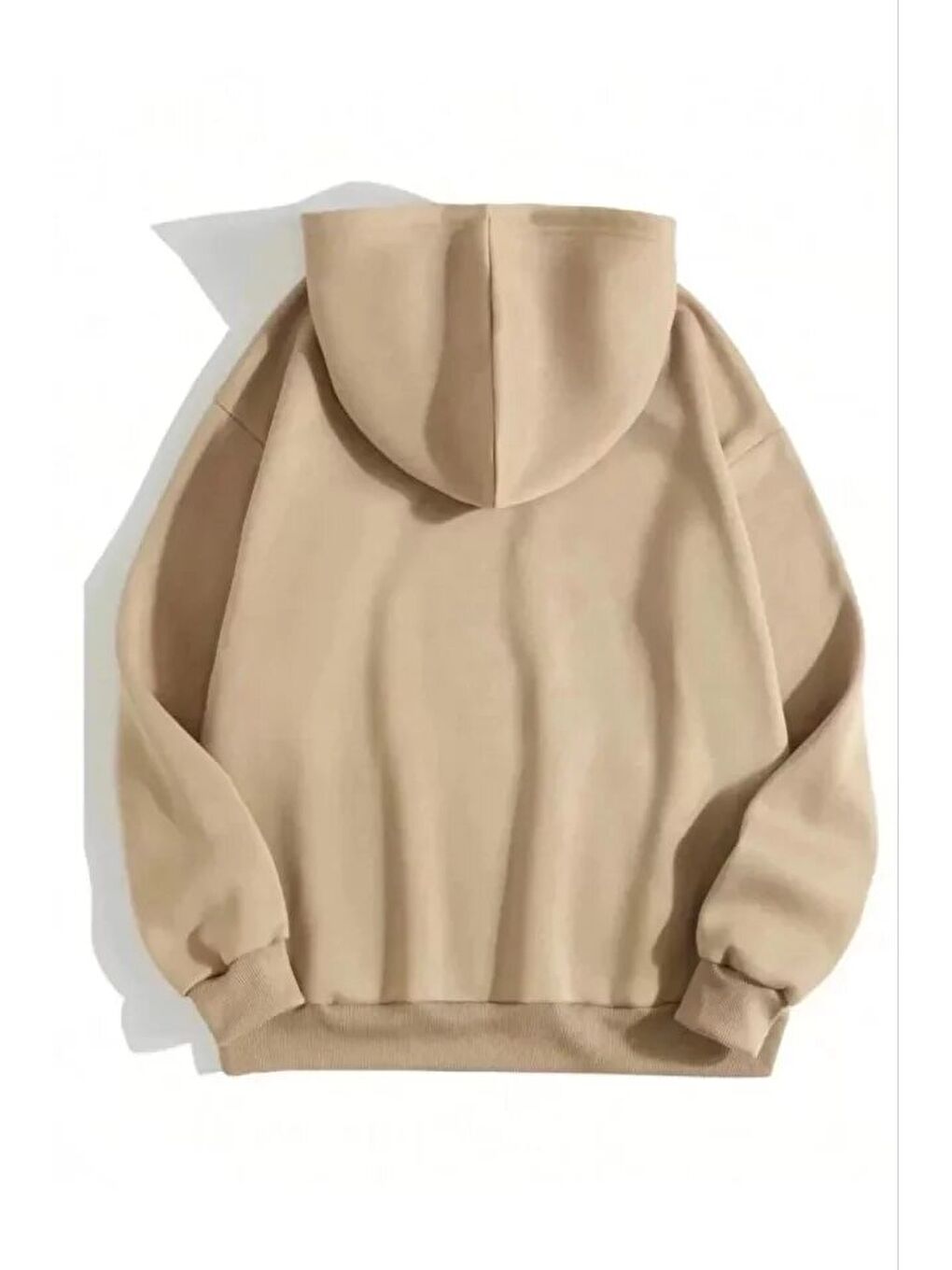 3 İplik Pamuklu Unisex Kapüşonlu Sweetshirt - Bej-1