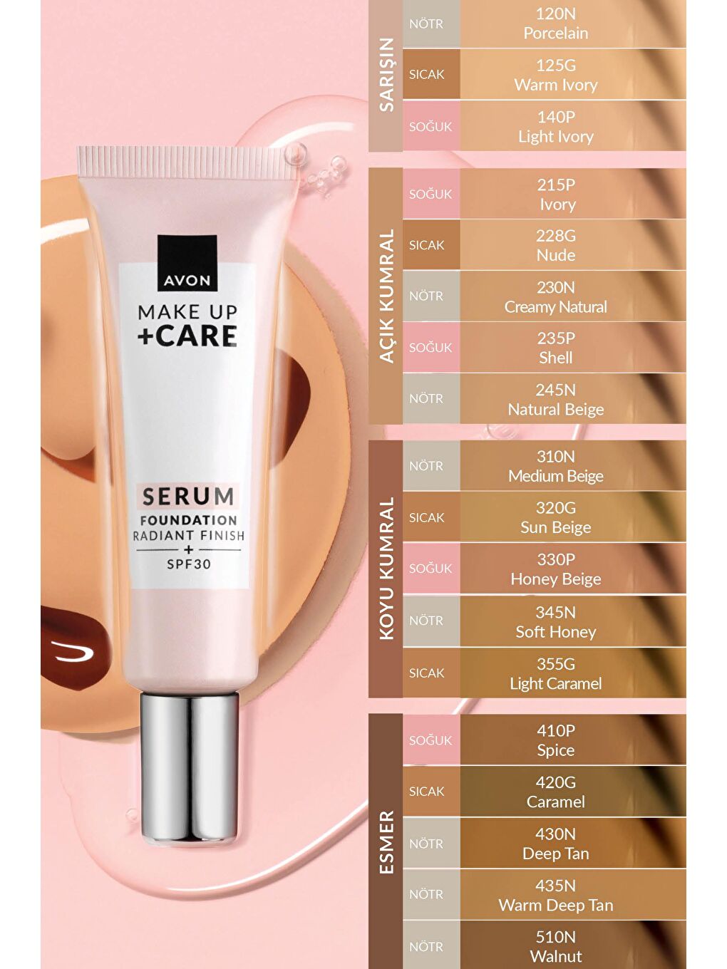 AVON Renksiz Make Up Care 3’ü 1 Arada Serum Fondöten 30 Ml. 330P Honey Beige - 5