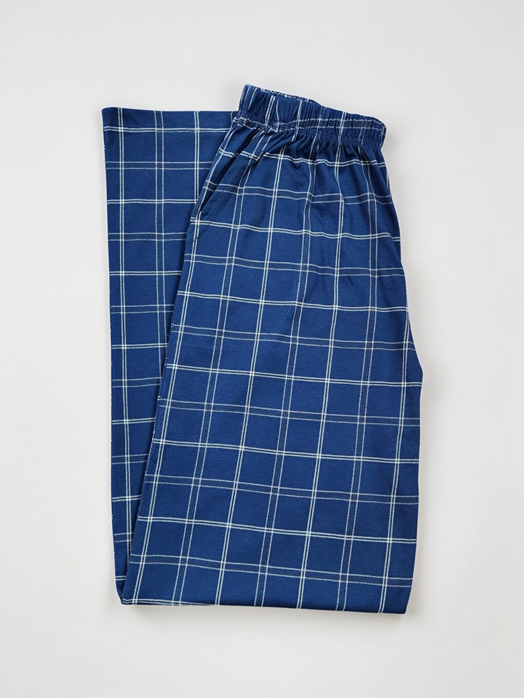 Mavi Erkek %100 Doğal Organik Pamuk Ekose / Kareli Cepli Kaliteli Pijama Altı-2