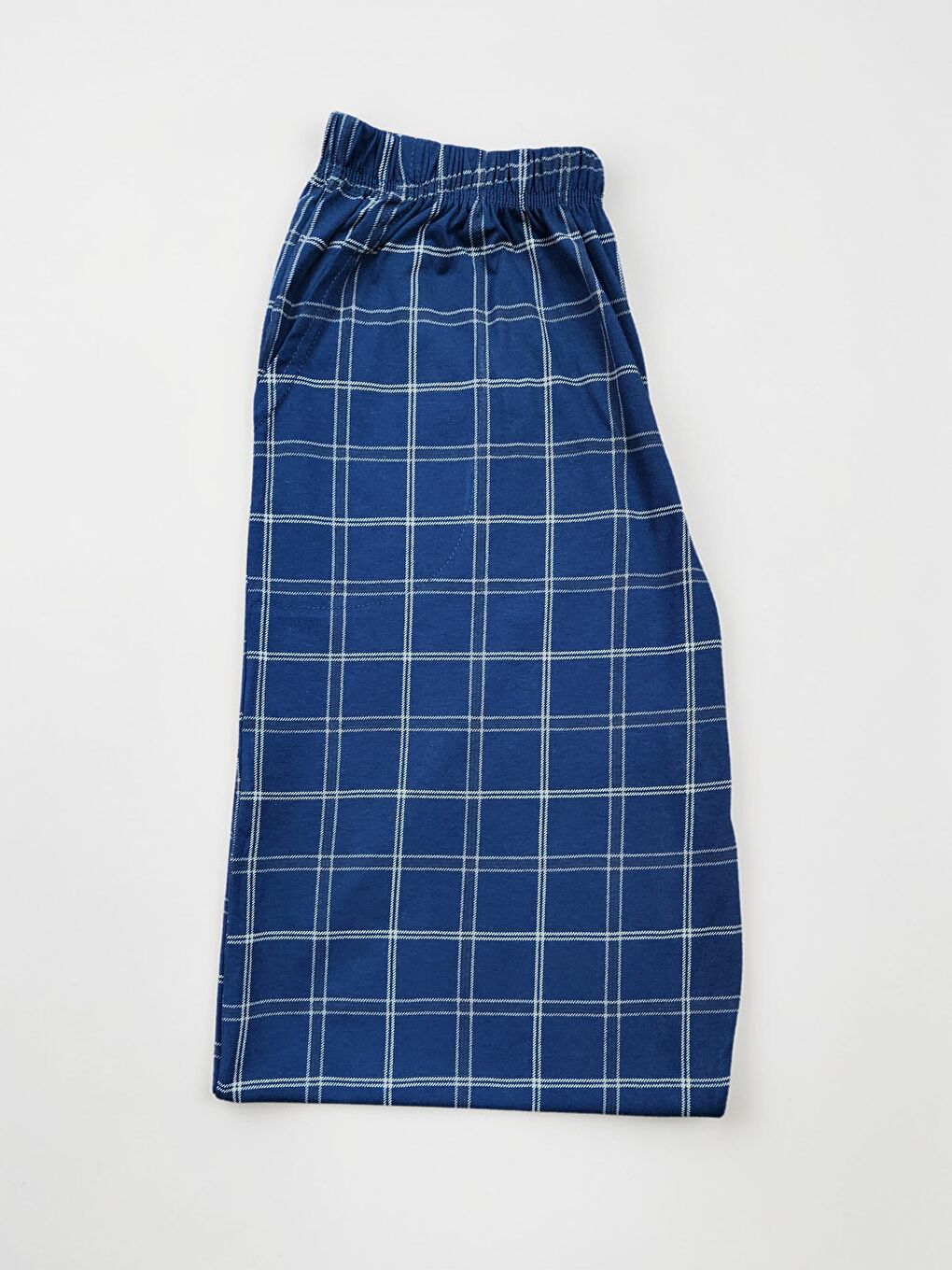 Mavi Erkek %100 Doğal Organik Pamuk Ekose / Kareli Cepli Kaliteli Pijama Altı-3