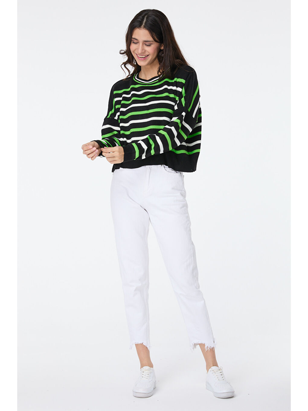 Çizgili Triko Kazak Siyah - 27656-2