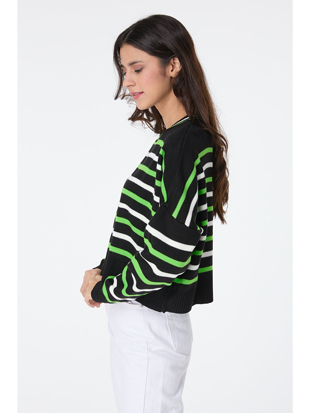 Çizgili Triko Kazak Siyah - 27656-4