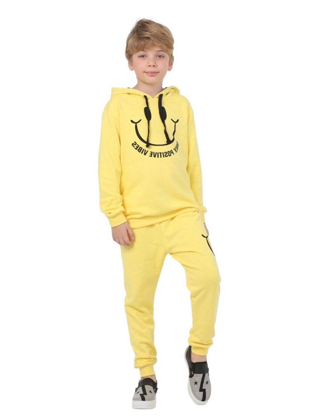 Sarı Smile Yellow Kapüşonlu Monotype Çocuk Alt-Üst Takım LP-23WIN-040