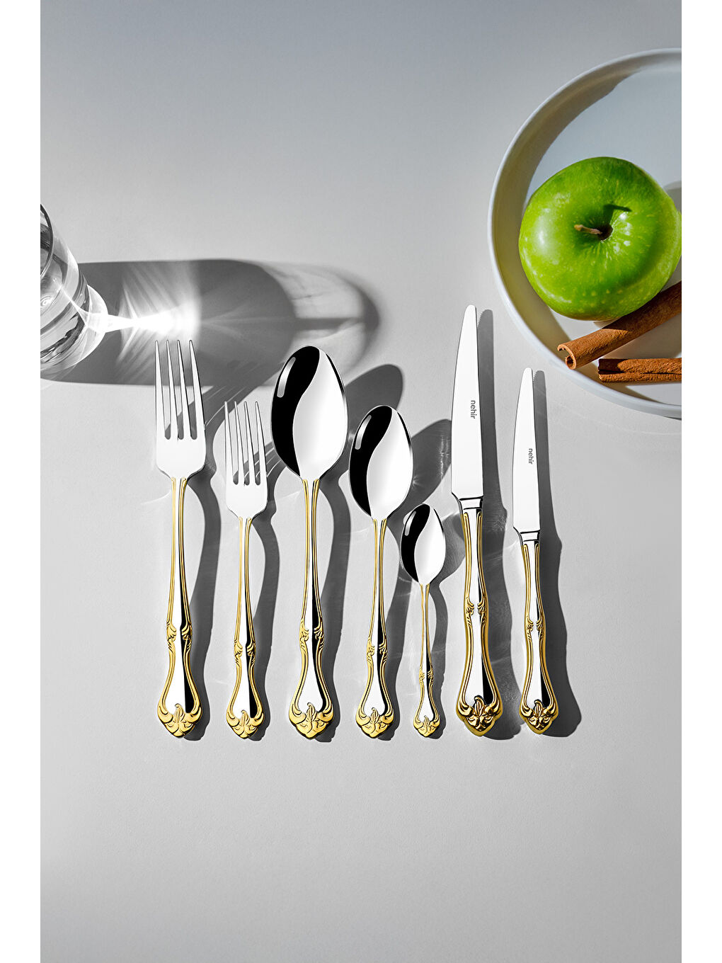 Sarı Lalezar Altın Sade 12 Kişilik 84 Parça Kutulu Çatal Kaşık Bıçak Takımı