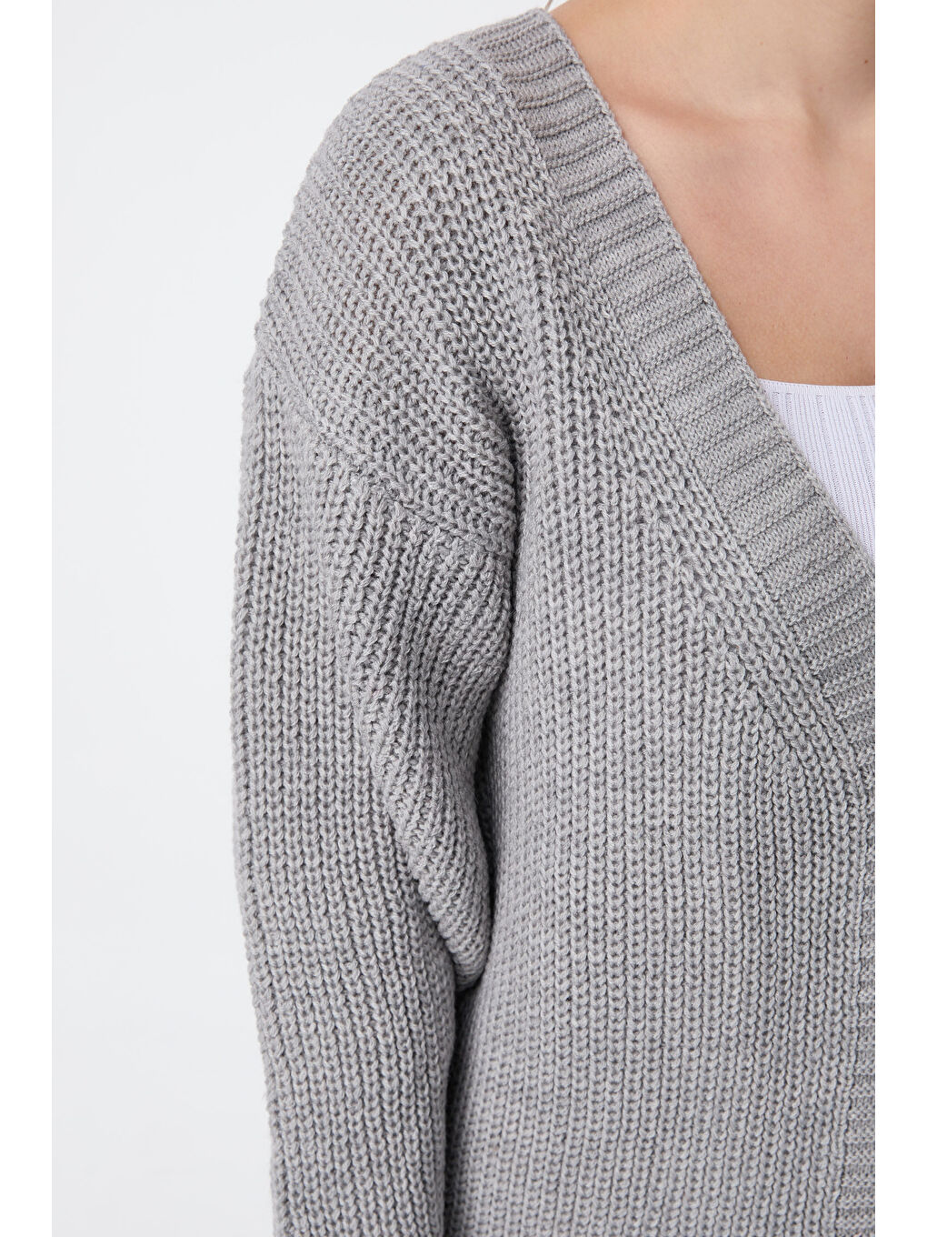 Düğmeli Mini Triko Hırka Gri - 27626-4