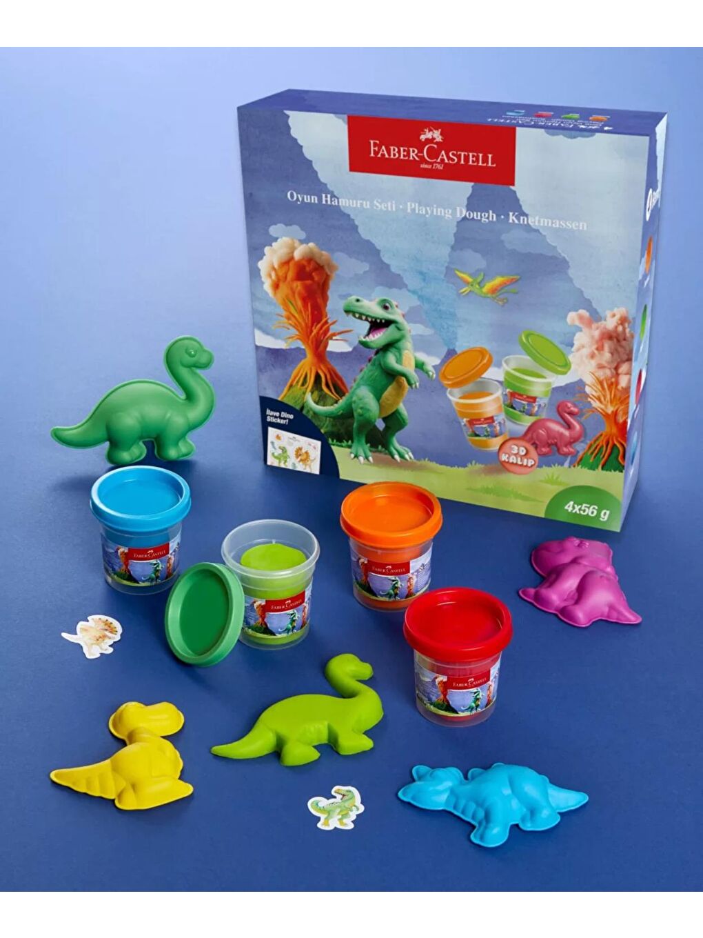 Dino 4x56 gr Oyun Hamuru ve 3D Kalıp Oyun Hamuru Seti