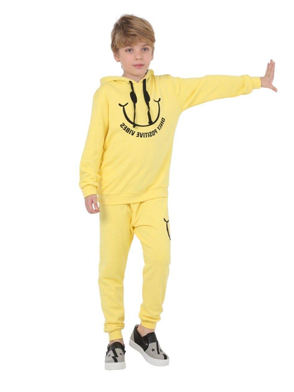 Sarı Smile Yellow Kapüşonlu Monotype Çocuk Alt-Üst Takım LP-23WIN-040-1