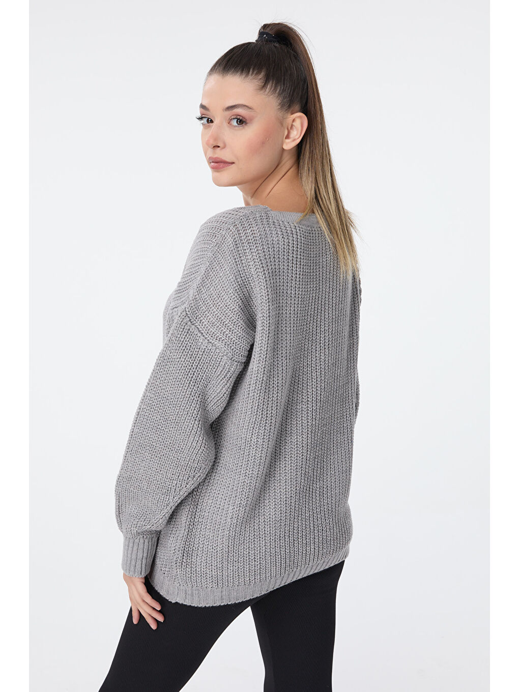 Düğmeli Mini Triko Hırka Gri - 27626-5