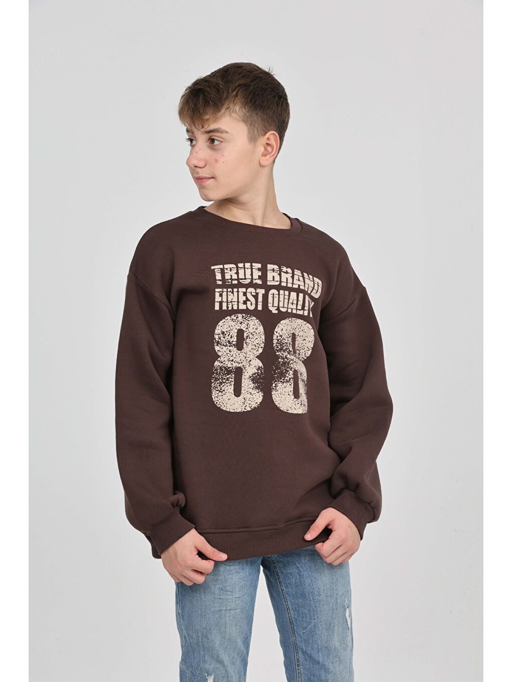 Kahverengi Erkek Çocuk 88 Baskılı Sweatshirt-1
