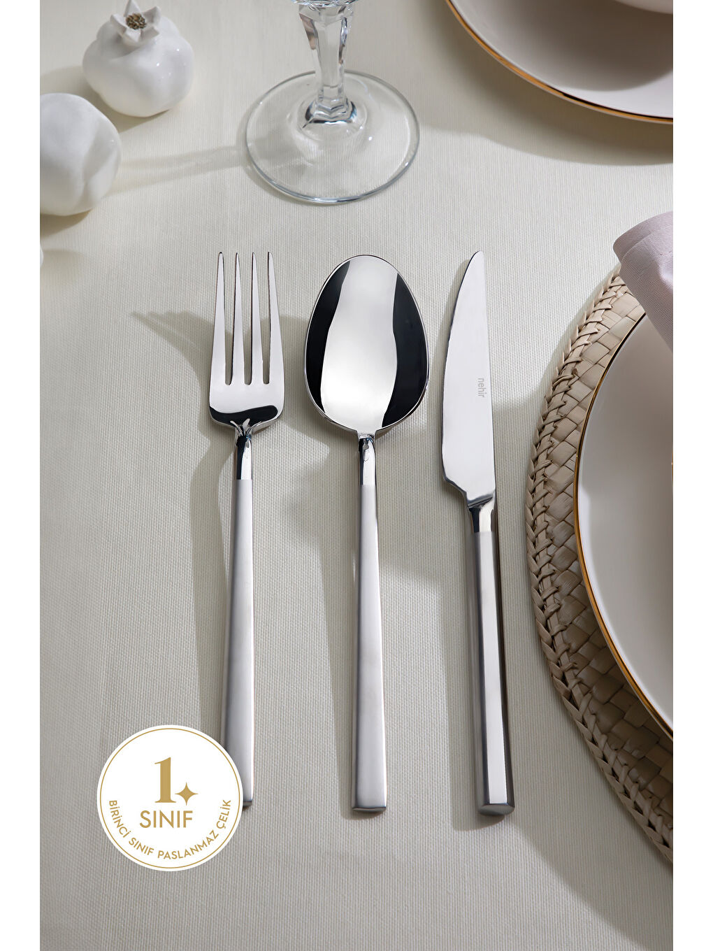 Gri Dalyan Saten 12 Kişilik 89 Parça Deri Kutulu Çatal Kaşık Bıçak Takımı-4