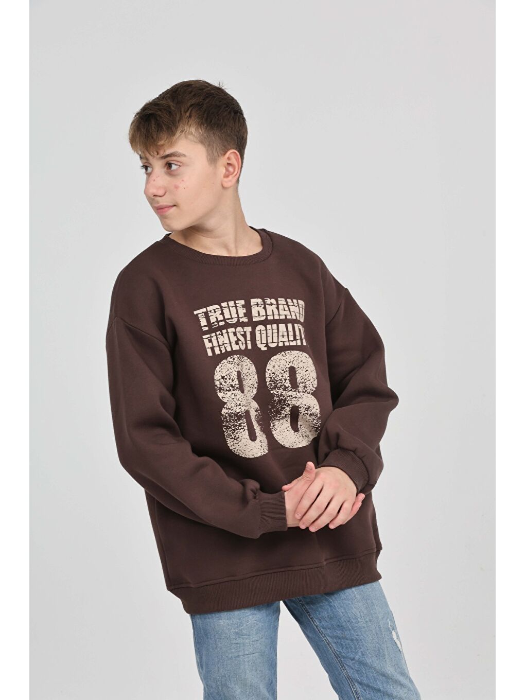Kahverengi Erkek Çocuk 88 Baskılı Sweatshirt-3