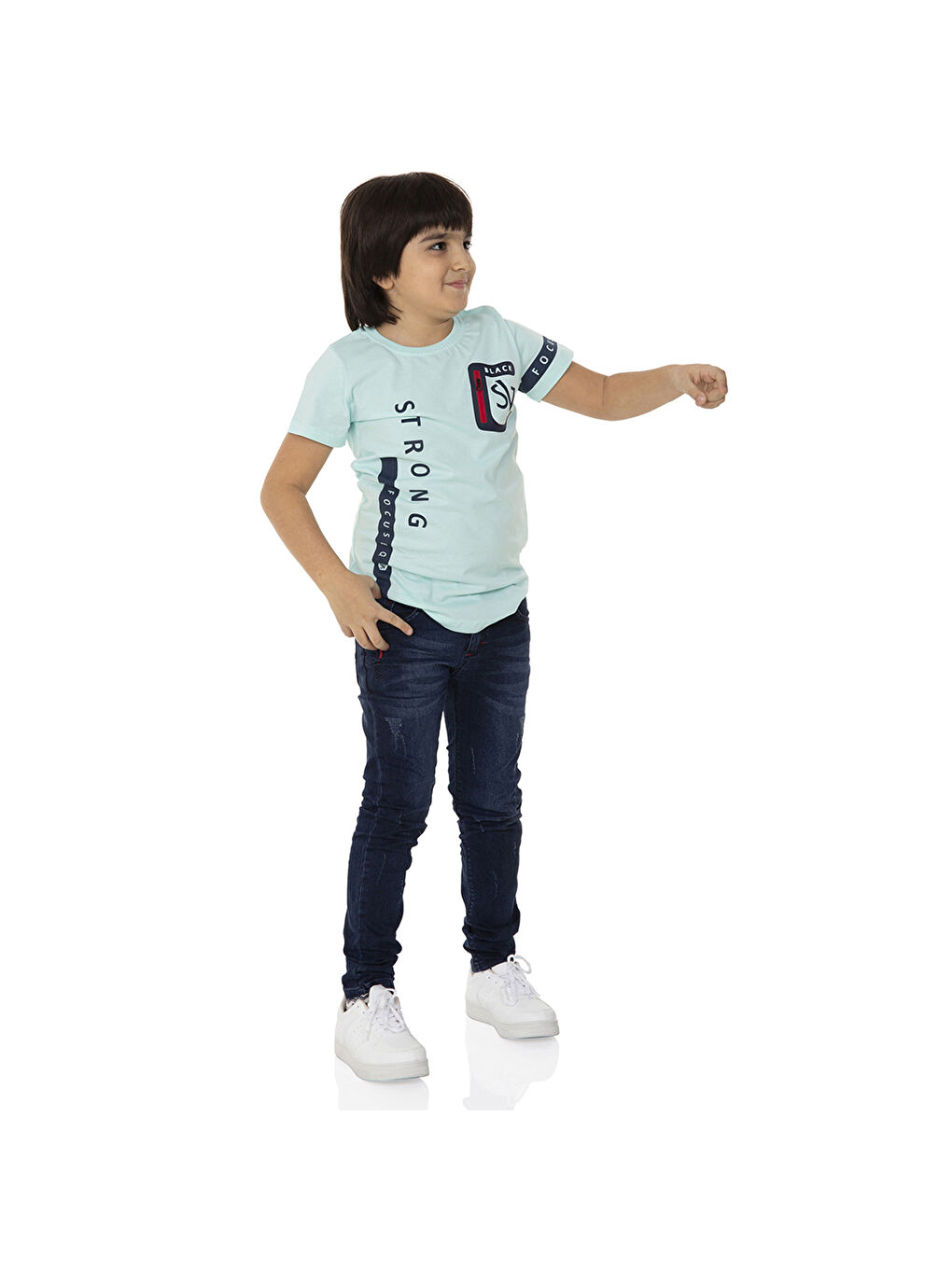 Toontoykids Turkuaz Erkek Çocuk T-Shirt Strong Baskılı