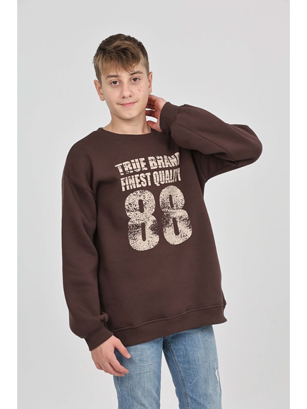 Kahverengi Erkek Çocuk 88 Baskılı Sweatshirt-4
