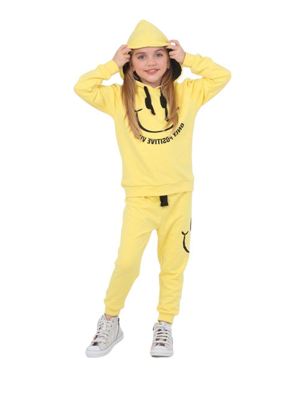 Sarı Smile Yellow Kapüşonlu Monotype Çocuk Alt-Üst Takım LP-23WIN-040-4