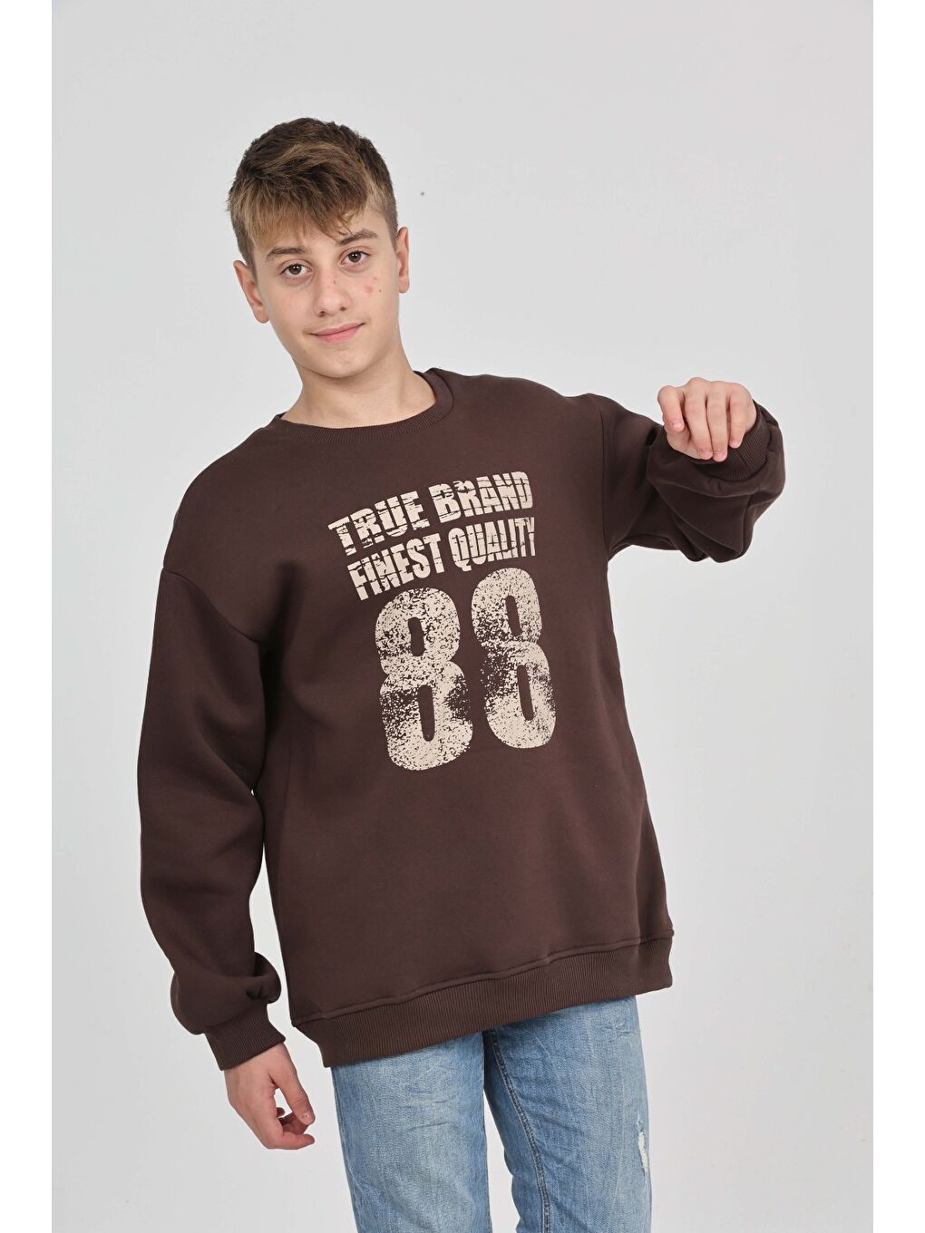 Kahverengi Erkek Çocuk 88 Baskılı Sweatshirt-5