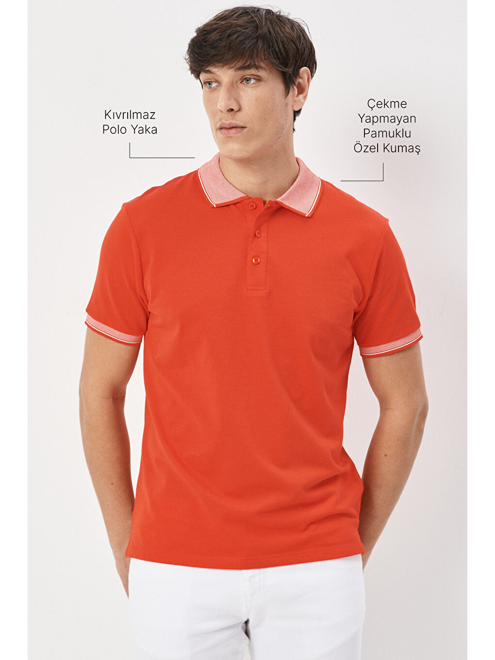 Kırmızı Erkek Nar Çiçeği Slim Fit Dar Kesim Kıvrılmaz Polo Yaka Kısa Kollu Tişört-1