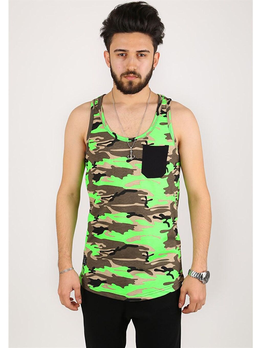 Kamuflaj Yeşil Kolsuz Tişört 2272-1