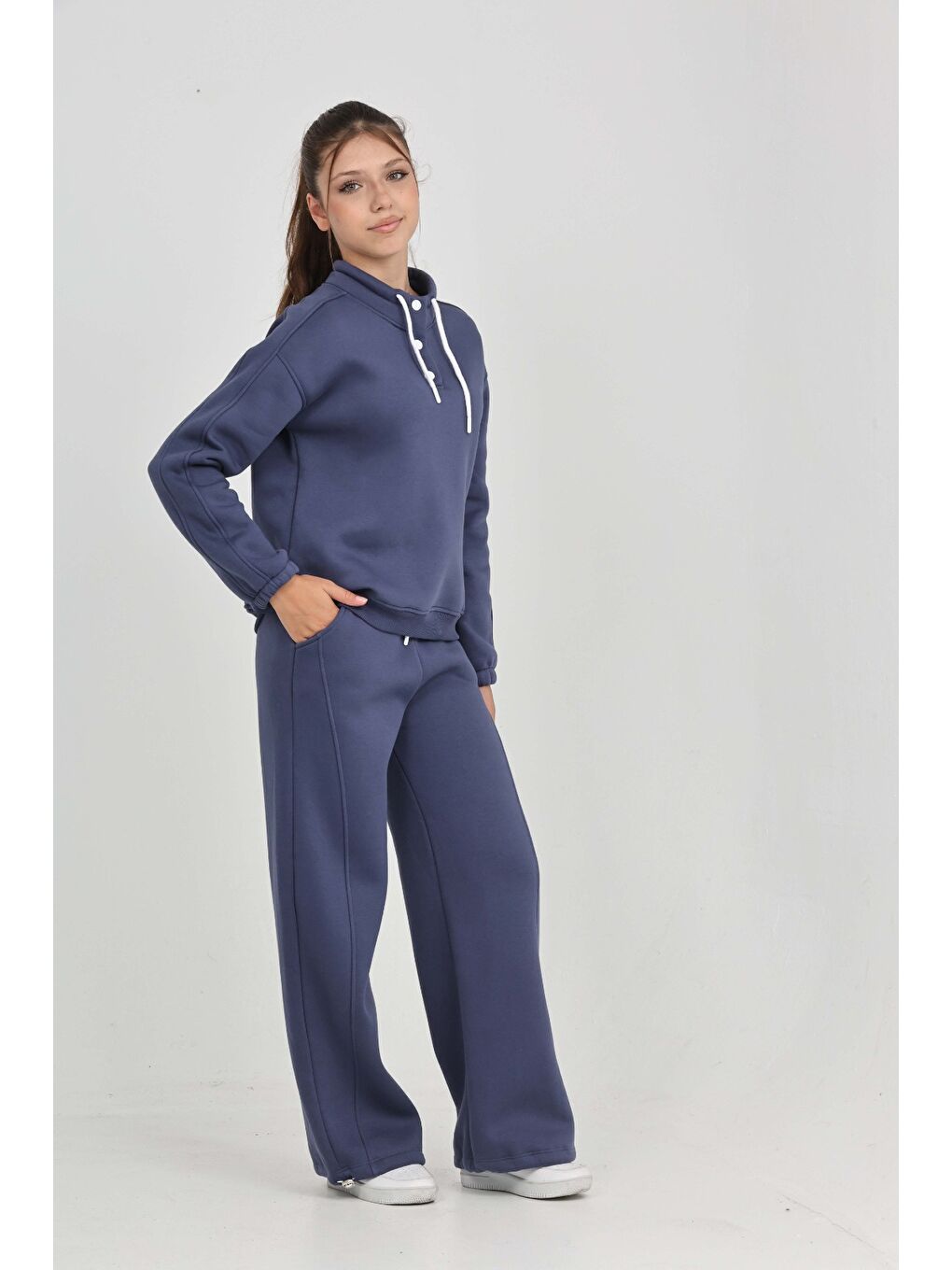 İndigo Kız Çocuk Yaka Çıtçıtlı Eşofman Takım-1