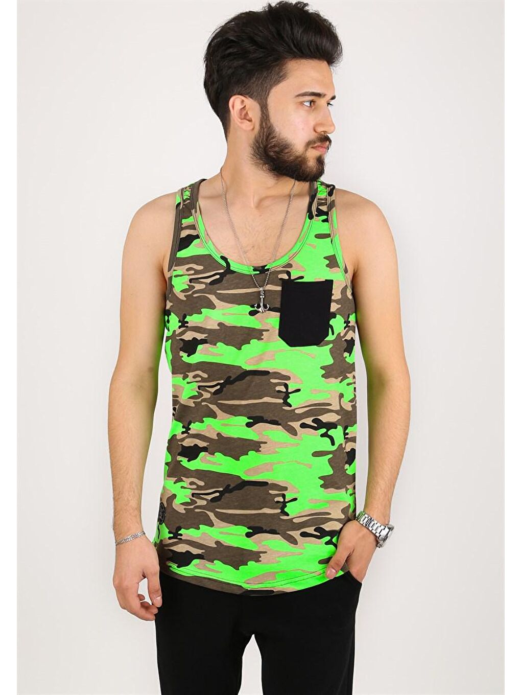 Kamuflaj Yeşil Kolsuz Tişört 2272-2