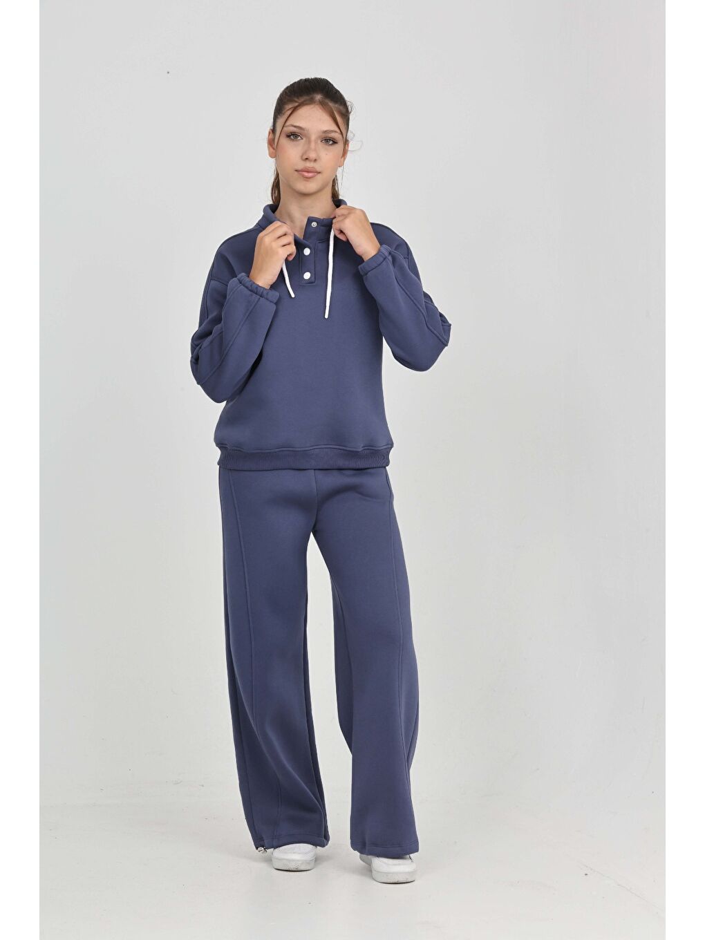 İndigo Kız Çocuk Yaka Çıtçıtlı Eşofman Takım-3