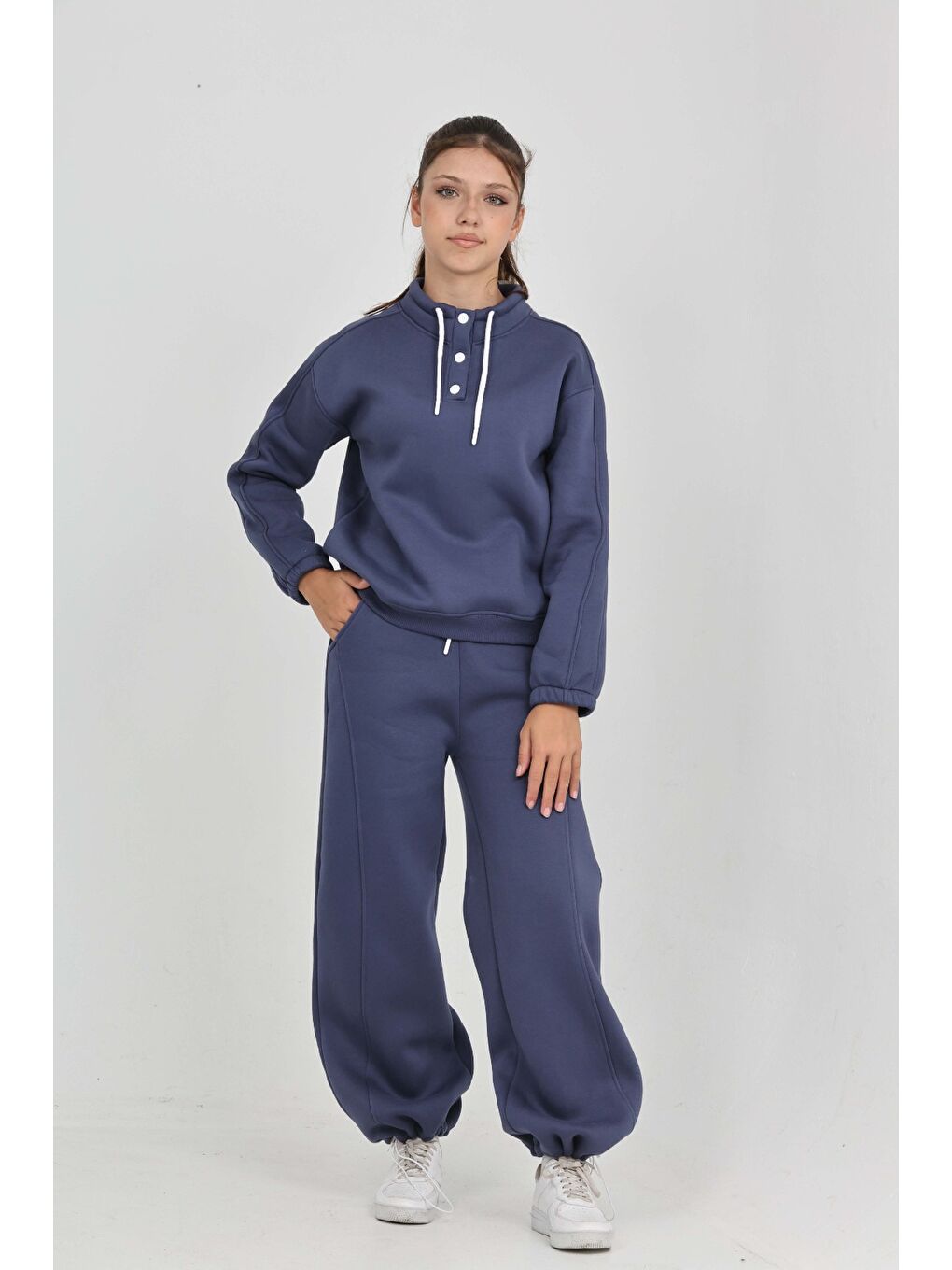 İndigo Kız Çocuk Yaka Çıtçıtlı Eşofman Takım-4
