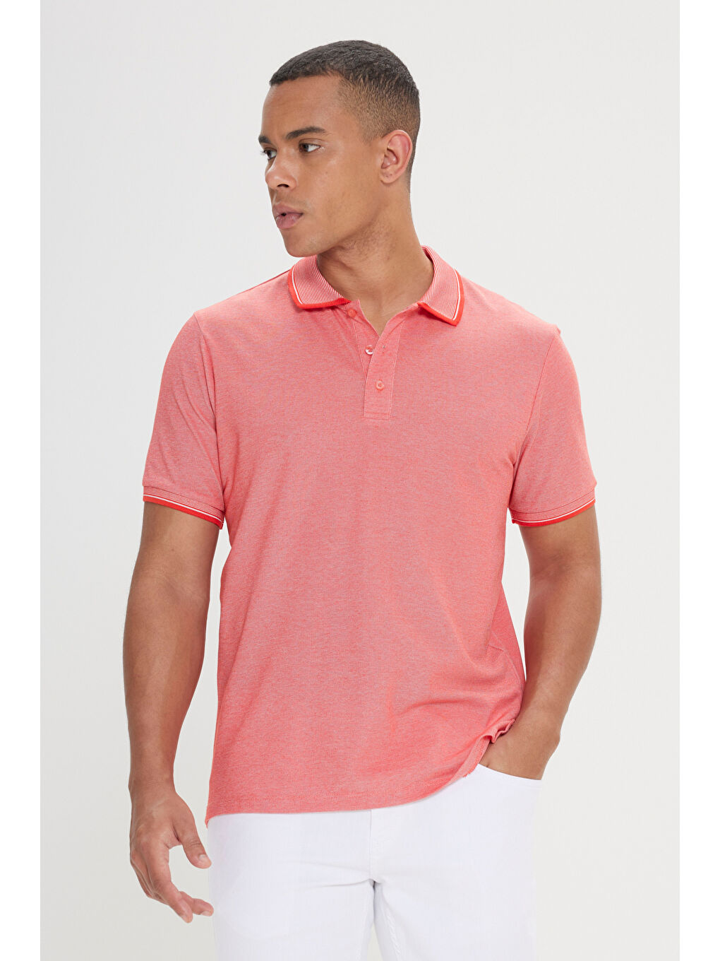 Kahverengi Erkek KIREMIT-NAR CICEGI-MOR Slim Fit Dar Kesim 3 'lü Kıvrılmaz Polo Yaka Tişört-2