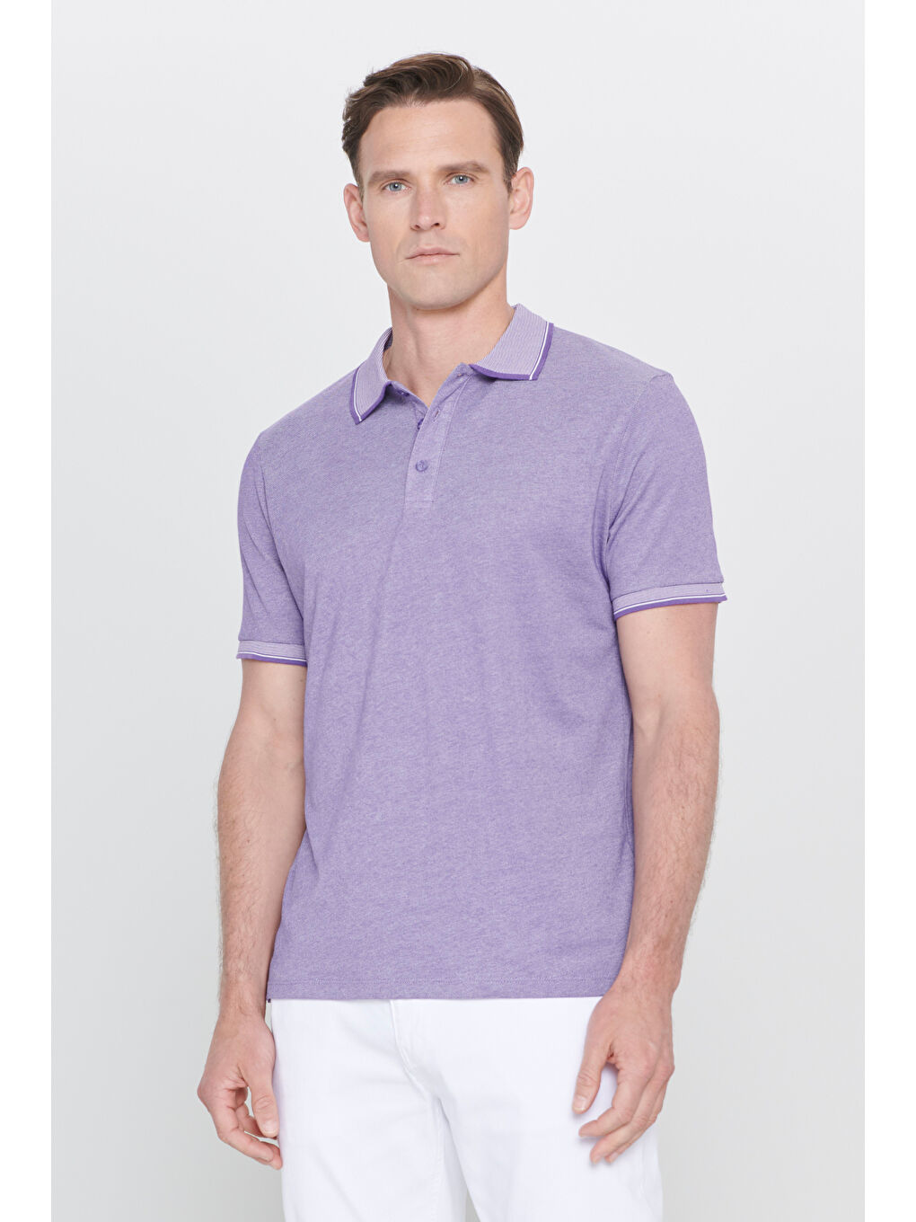 Kahverengi Erkek KIREMIT-NAR CICEGI-MOR Slim Fit Dar Kesim 3 'lü Kıvrılmaz Polo Yaka Tişört-3