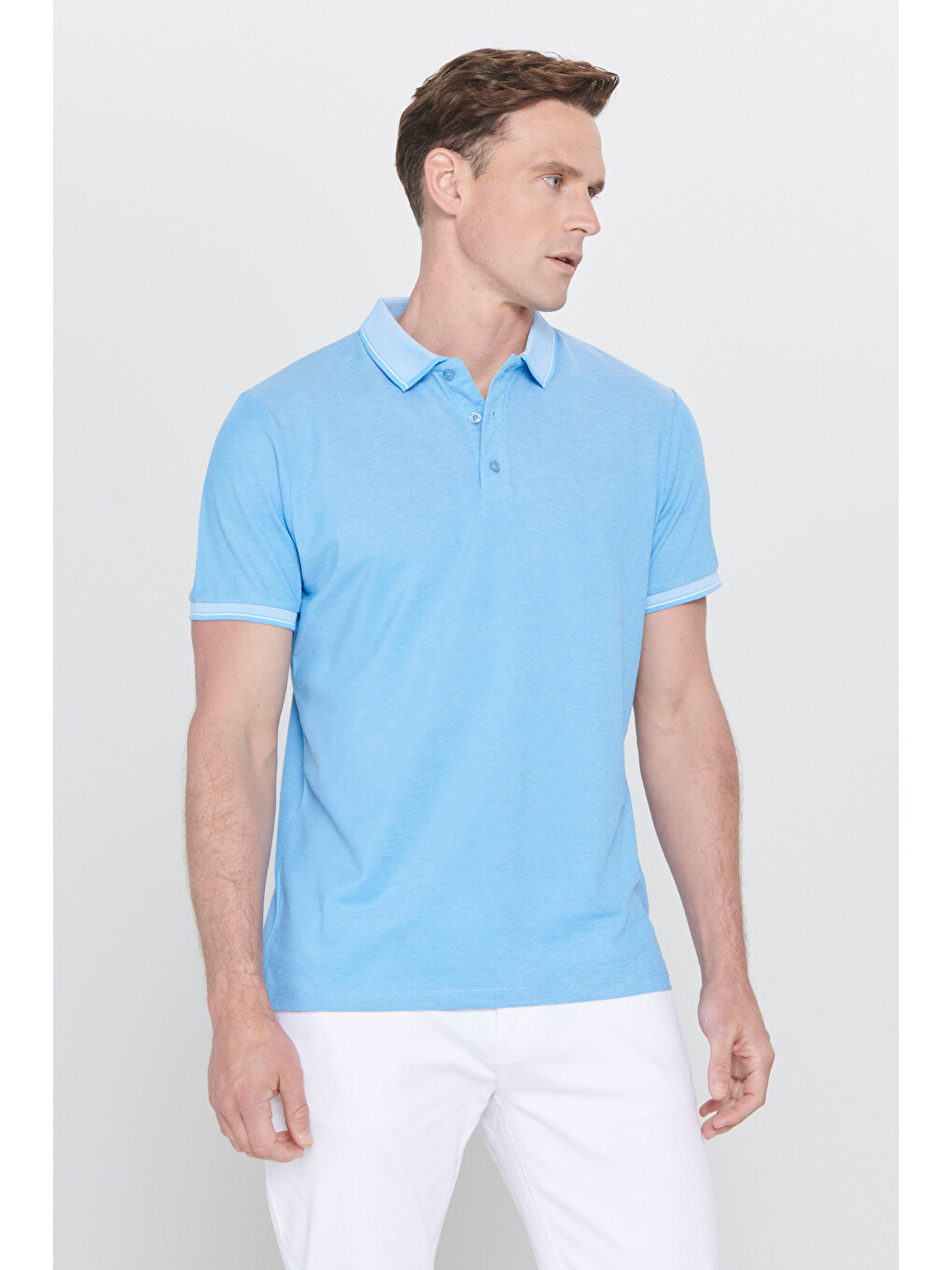Yeşil Erkek YESIL-ACIK PEMBE-SAKS Slim Fit Dar Kesim 3 'lü Kıvrılmaz Polo Yaka Tişört-1