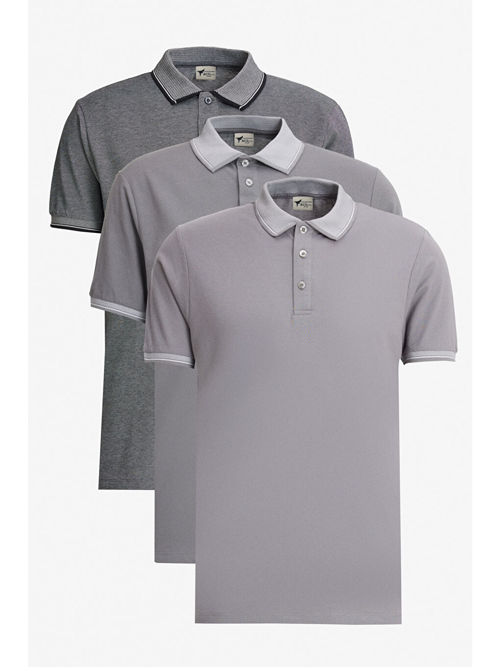 Siyah Erkek ACIK SIYAH-ACIK GRI-KOYU GRI Slim Fit Dar Kesim 3 'lü Kıvrılmaz Polo Yaka Tişört