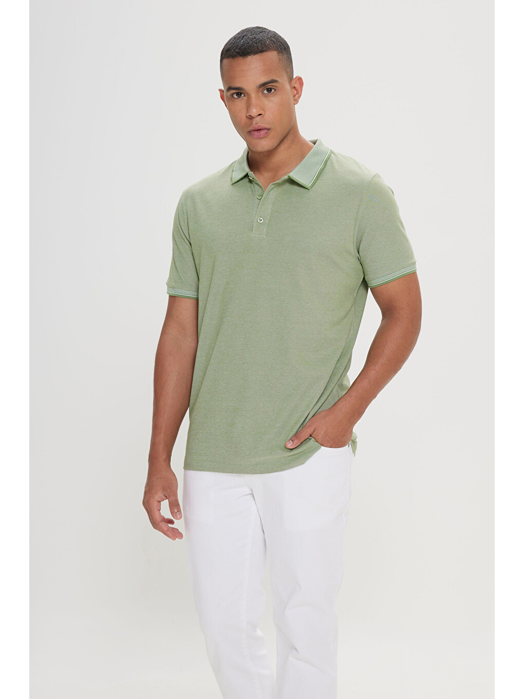 Yeşil Erkek YESIL-ACIK PEMBE-SAKS Slim Fit Dar Kesim 3 'lü Kıvrılmaz Polo Yaka Tişört-2