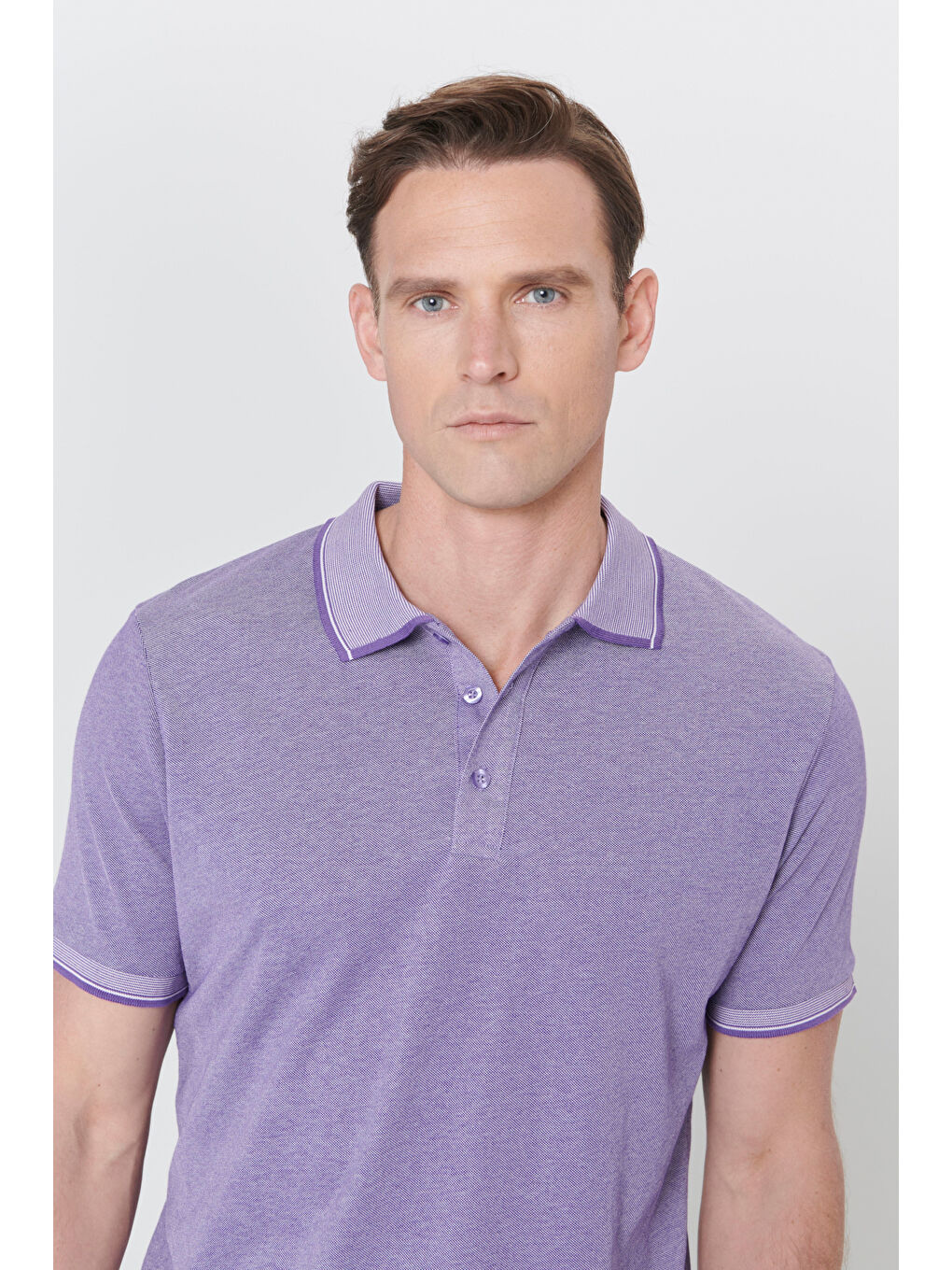 Kahverengi Erkek KIREMIT-NAR CICEGI-MOR Slim Fit Dar Kesim 3 'lü Kıvrılmaz Polo Yaka Tişört-10